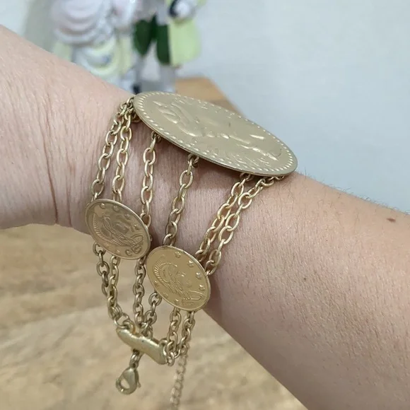 Greek Coins Multilayer Chains Bracelet - Picture 6 of 13